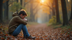 Leiden eines jungen Mannes im Wald