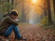 Leiden eines jungen Mannes im Wald