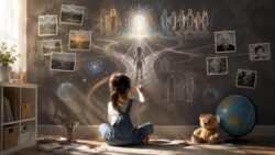 Vorgeburtliche Erinnerungen - Kindliche Erinnerungskarte mit leuchtendem Portal