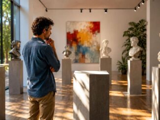 Nachdenklicher Besucher in der Skulpturengalerie
