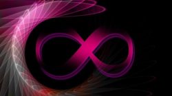 Symbole Ouroboros und Infinity liegende acht pink character