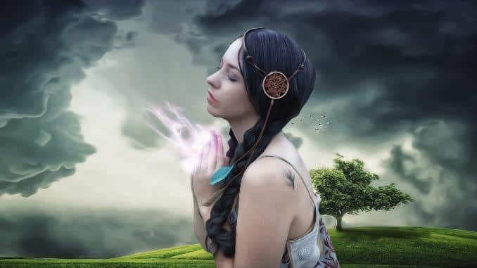 frau wolken magie woman