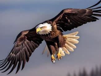 Krafttier Adler schwingt sich in die Luft