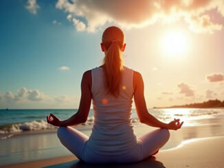 Lebensqualität durch Meditation einer Frau am Strand