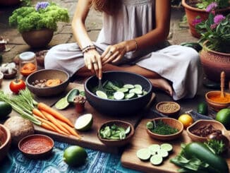 Ernährung mit Ayurveda frau bereitet Gemüse zu