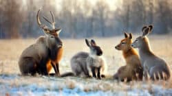 Wenn Tiere Herzen öffnen Gruppe von Tieren diskutiert auf einer Wiese im Winter