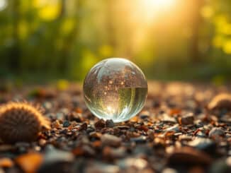 Wahrnehmung reflektieren kann man mit einer Glaskugel auf dem Waldboden üben