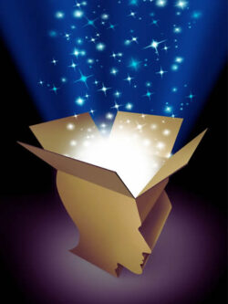 Gehirn als Karton mit Sternen dargestellt