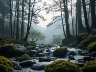 neuer Pilgergeist Bach schlängelt sich durch einen Wald