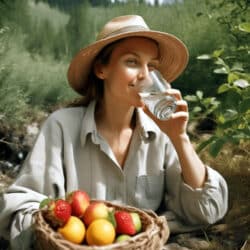 gesunde Lebensweise Frau trinkt in der Natur ein Glas Wasser