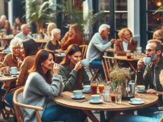 Grenze zwischen Zufall und Bestimmung Menschen im Strassencafe