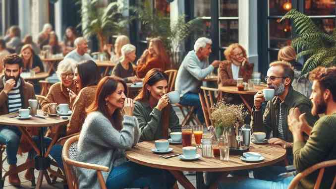 Grenze zwischen Zufall und Bestimmung Menschen im Strassencafe