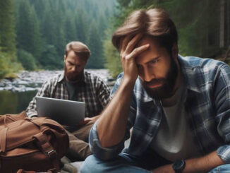Männer sitzen am Fluss und bewältigen ihren Stress