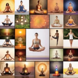 Rasayana Spirituelle Themen Collage: Ganzheitliches Körperbewusstsein, Ayurveda, Chakren und Feinstofflichkeit, Yoga, Ernährung, Wellness