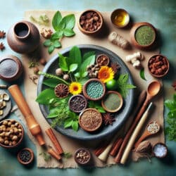 Ayurveda und Gewürze in einer Schale