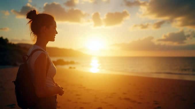 Lichtenergie am Strand mit Frau