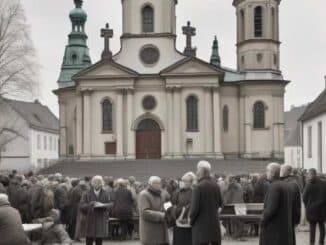 Menschen vor einer Kirche