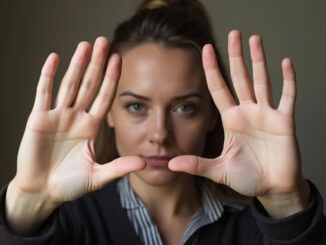 Nein sagen einer Frau mit erhobenen Händen