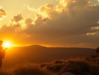 Mann bei Sonnenaufgang in der Natur