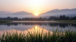 Lichtverschmutzung im See spiegeln sich die Berge von Hintergrund