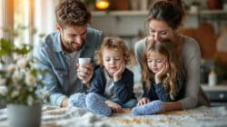 Freundlichkeit Eltern und Kinder am Tisch