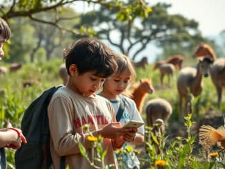 Kinder in der Natur mit Handy