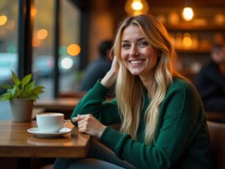 Unzufriedenheit Zufriedenheit eine Frau im Cafe