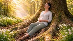 Vertrauen - Frau in Frühlingswald mit Baum