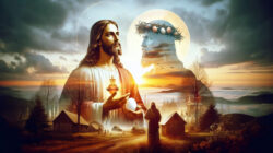 Ostern Collage mit Jesus und Hintergrund