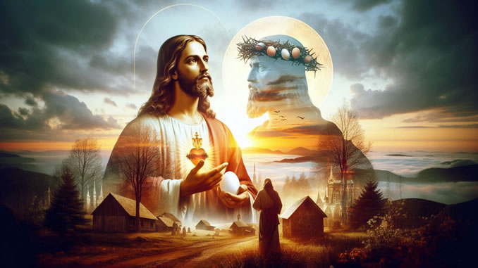 678-381-jesus-ostern-collage-KI Ostern Collage mit Jesus und Hintergrund
