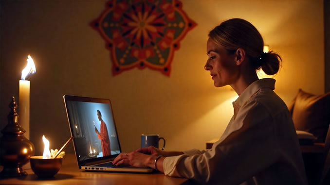 Digitale Rituale einer Frau am Laptop