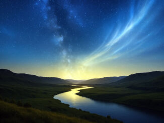 Fluss in der Nacht unter Sternenhimmel