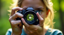 Fotografie und Achtsamkeit Blick in und durch die Kamera einer Frau