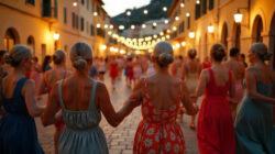 Blue Zones ältere Frauen tanzen auf einem Platz