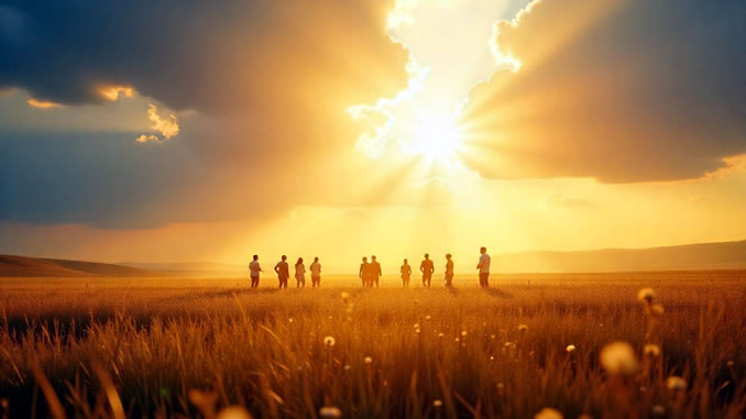 678-381-menschen-welle-feld-licht-KI-CP Lichtwelle auf einem Kornfeld