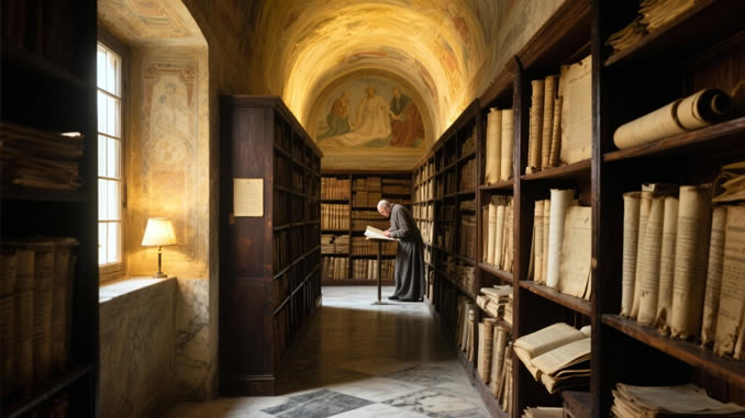 alte Bibliothek in einem Gewölbe