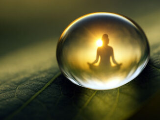 Mensch in einem Tropfen auf einem Blatt