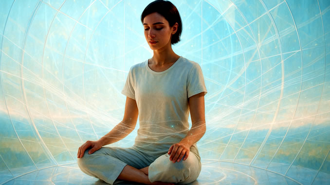 Wellbeing einer Frau in einem Heilungsfeld