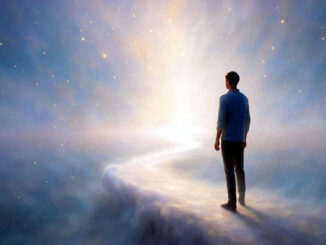 Mann geht im Nebel im Vertrauen seinen Weg