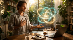 Bewusstseinsforschung eines Mannes vor seinem Laptop