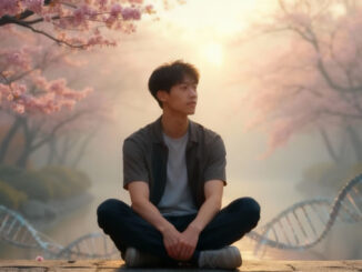 Genaktivität und Bewusstsein junger Mann im Schneidersitz