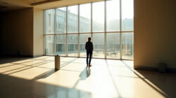 Spirituelle Verantwortung Mann steht in leerer öffentlicher Halle