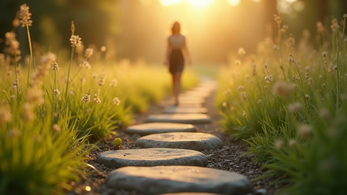 Weg mit kleinen Schritten von einer Frau begehbar