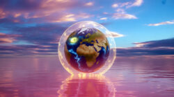 Omega Punkt die erde schwebt über Wasser