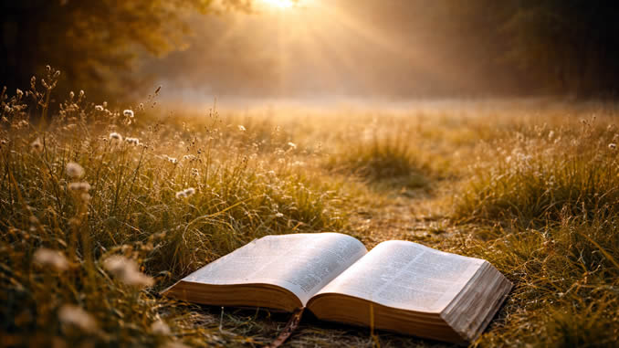 Jesus ursprüngliche Lehre Schriften auf einer Wiese