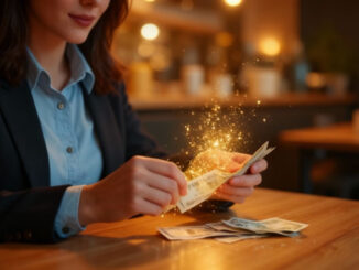 Frau mit strahlendem Geldschein