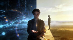 Unterschied Spiritualität geteiltes Bild mit Mann und Frau, Technik und Gegend