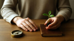 Wie man leben sollte Mann mit Kompass und Pflanze