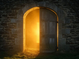 mystisches Tor mit warmem Licht dahinter