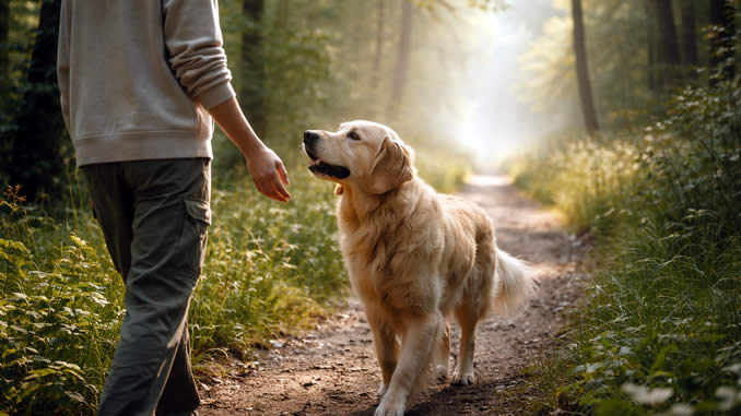 Spaziergang im Wald mit Hund